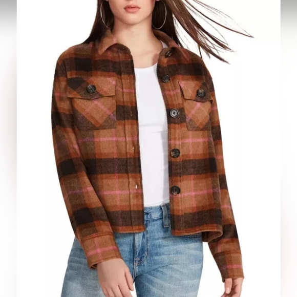 NWT BB Dakota By Steve Madden Womens Button Down Boxy Shacket Style Large - Picture 1 of 16